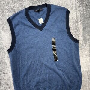 Banana Republic Sweater Vest Men Large Blue Knit V-Neck Lightweight Pullover NEW